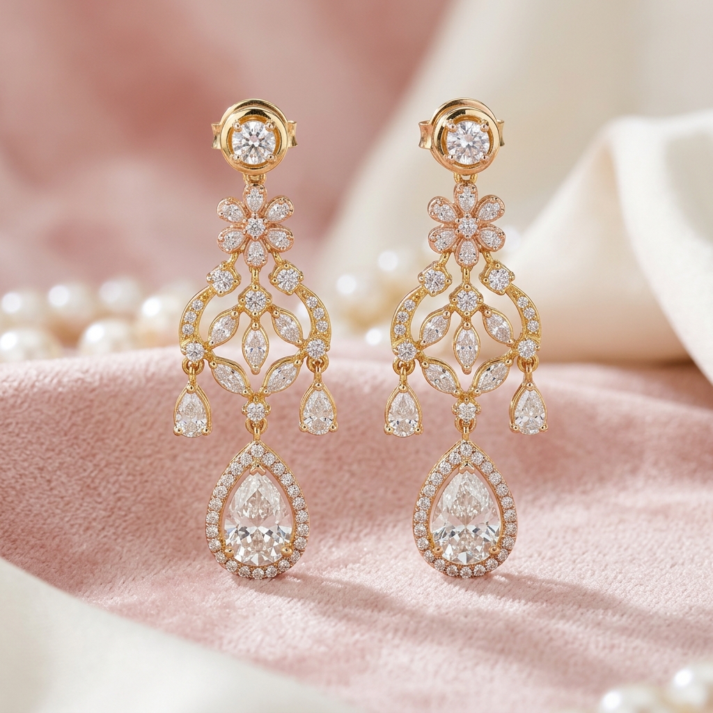 Classic Diamond Drops - Indo-Western Chandelier Earrings