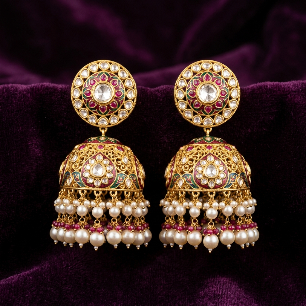 Indian Royal Gold & Polki Jhumkas