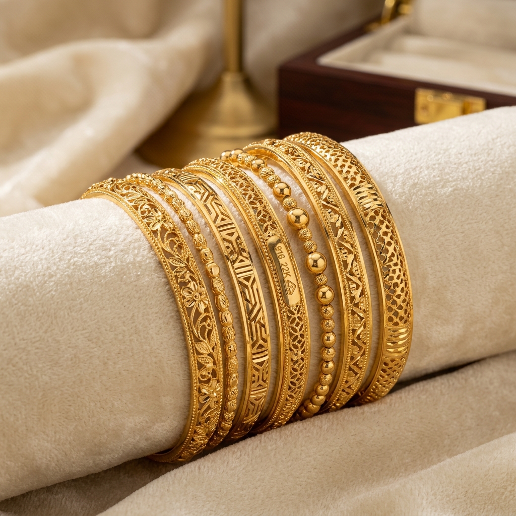 Stackable 22K Gold Bangles