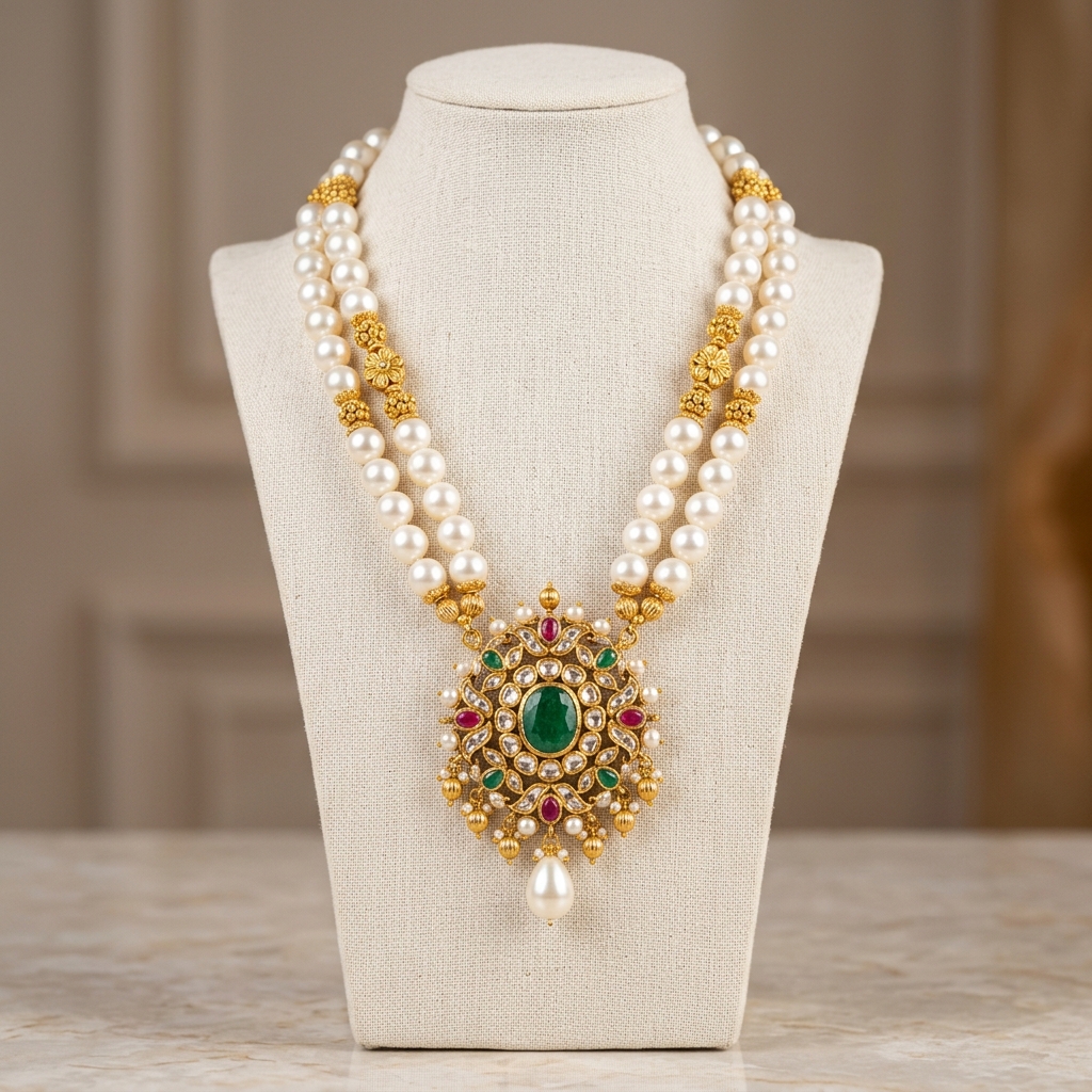 South Sea Pearl Mala & Kundan