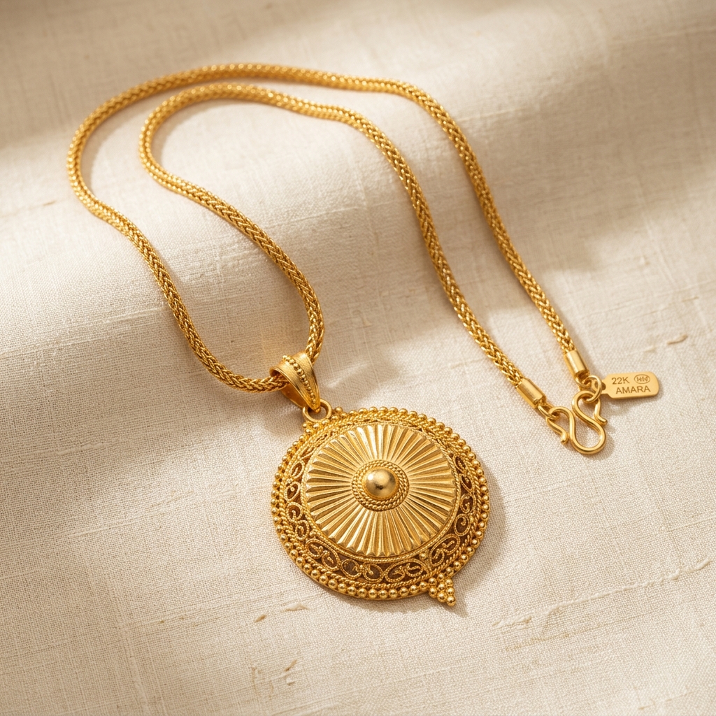 Indo-Western Medallion Gold Chain