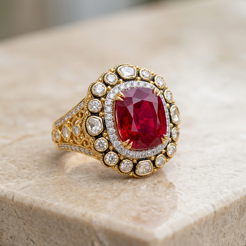 Ruby & Polki Cocktail Ring
